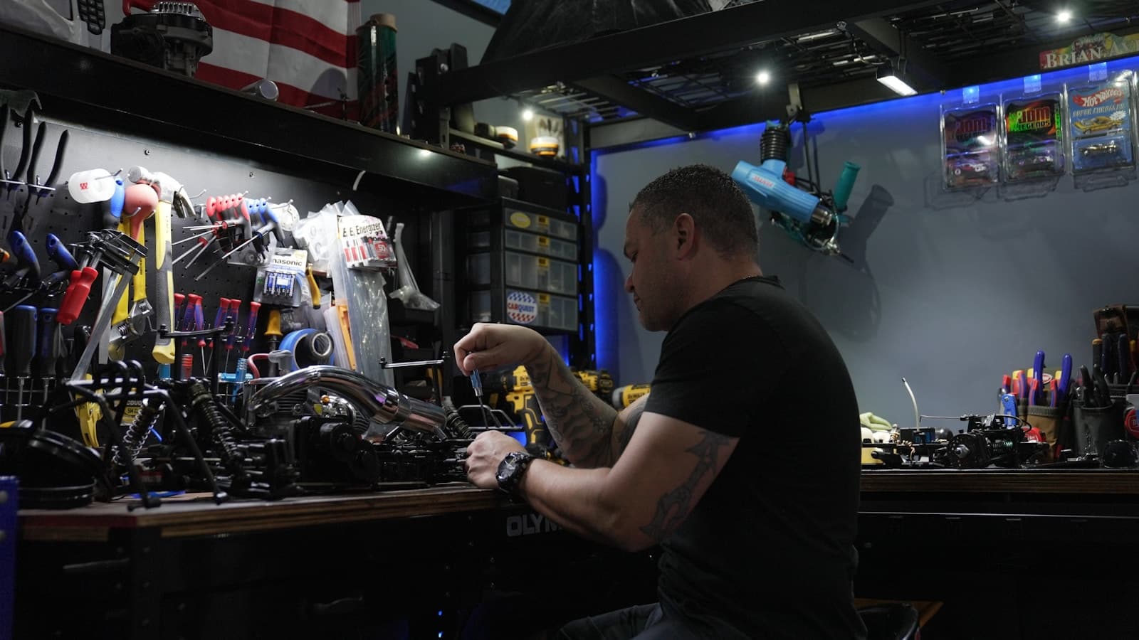 Organised workshop tools and equipment for general mechanical repairs